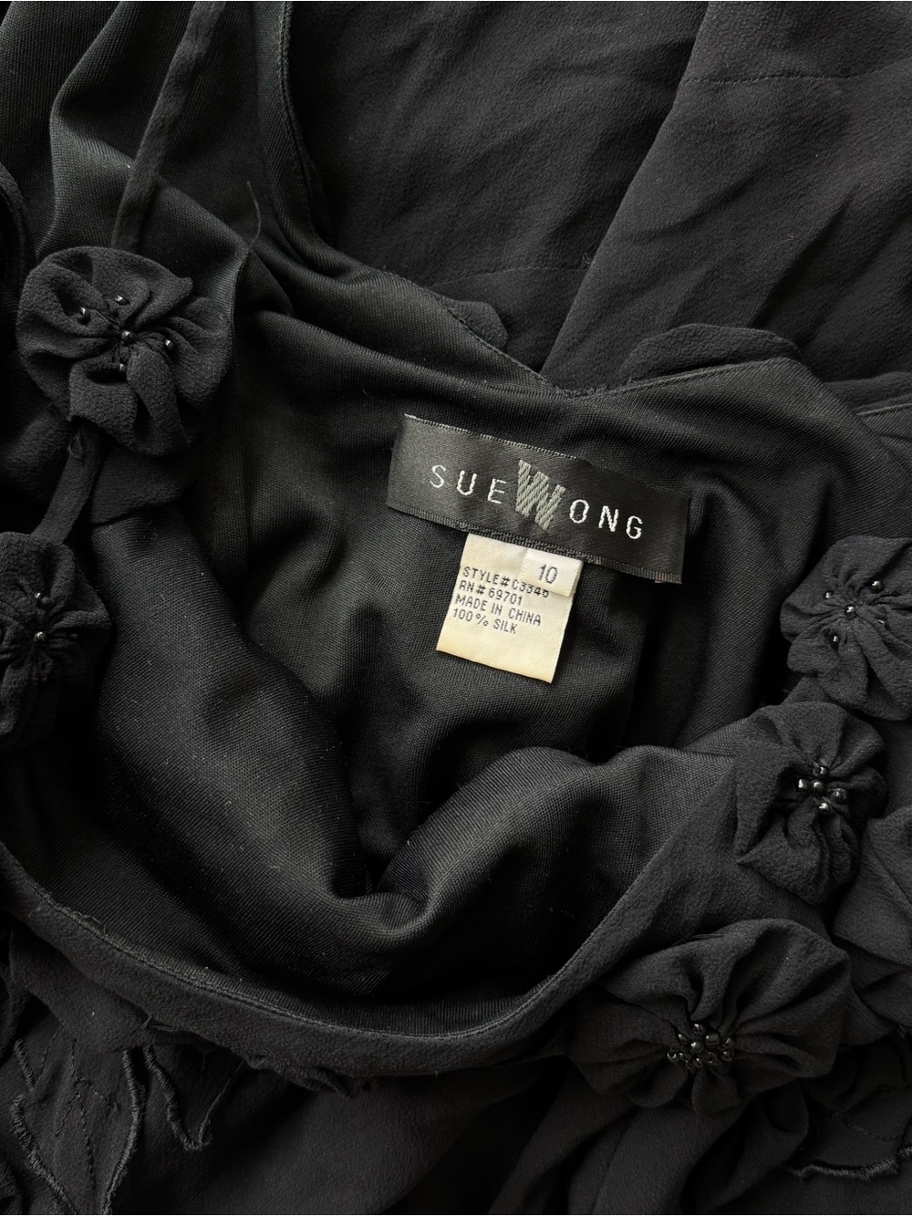 Sue Wong Black Silk Floral Dress -  Size 10 - Picture 6 of 6